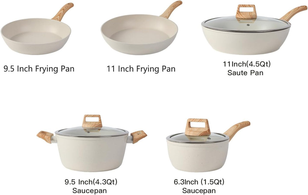 Anymark 16PCS Pots and Pans Set Non Stick Cookware (white, 16pieces)