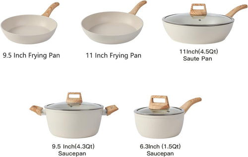 Anymark 16PCS Pots and Pans Set Non Stick Cookware (white, 16pieces)