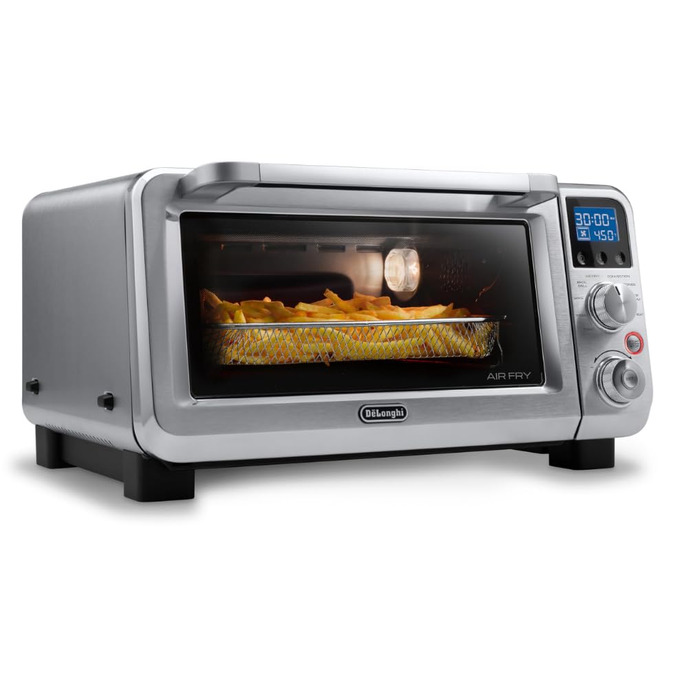 De'Longhi 10-in-1 Digital AirFryer, 24L, True Convection Toaster Oven with Internal Light, Grills, Broils, Bakes, Roasts, Reheats, Preset for Cookie & Pizza, 1800-Watts, Stainless Steel