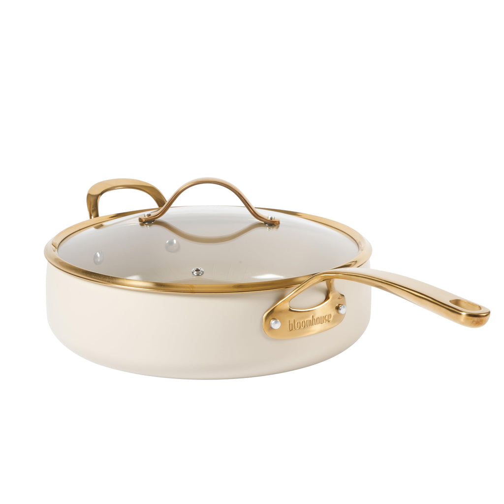 Bloomhouse 15-Piece Ceramic Nonstick Cookware Set, Two Time Oprah's Favorite Things, Heavy-Gauge Aluminum Pots and Pans Set, PFAS & PFOA & PTFE Free Ceramic Cookware, Oven Safe to 500°F, Almond Cream