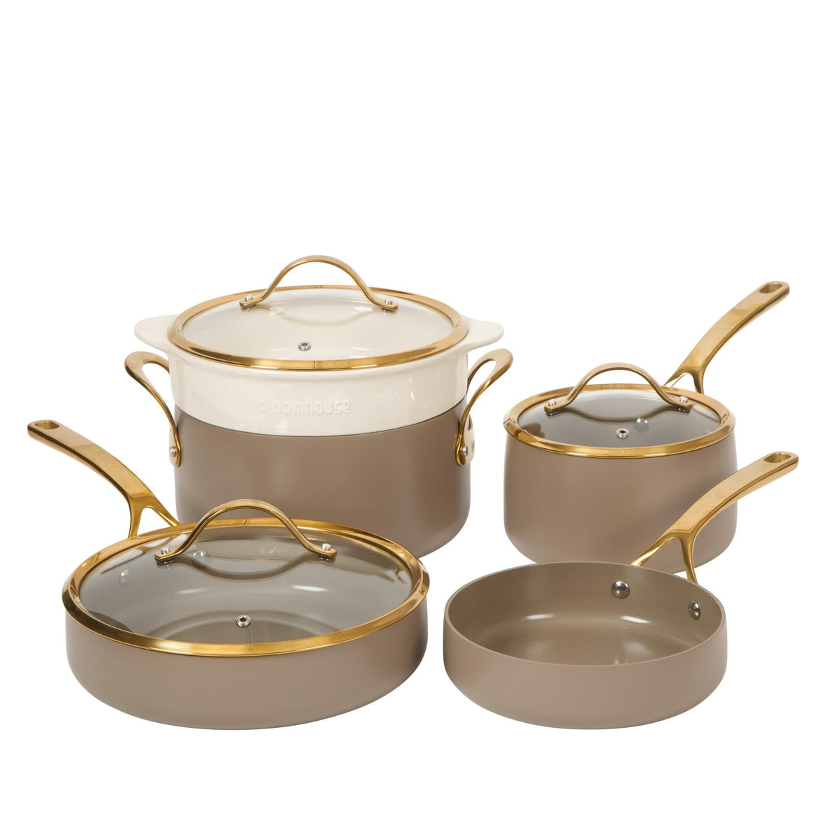 Bloomhouse 15-Piece Ceramic Nonstick Cookware Set, Two Time Oprah's Favorite Things, Heavy-Gauge Aluminum Pots and Pans Set, PFAS & PFOA & PTFE Free Ceramic Cookware, Oven Safe to 500°F, Almond Cream