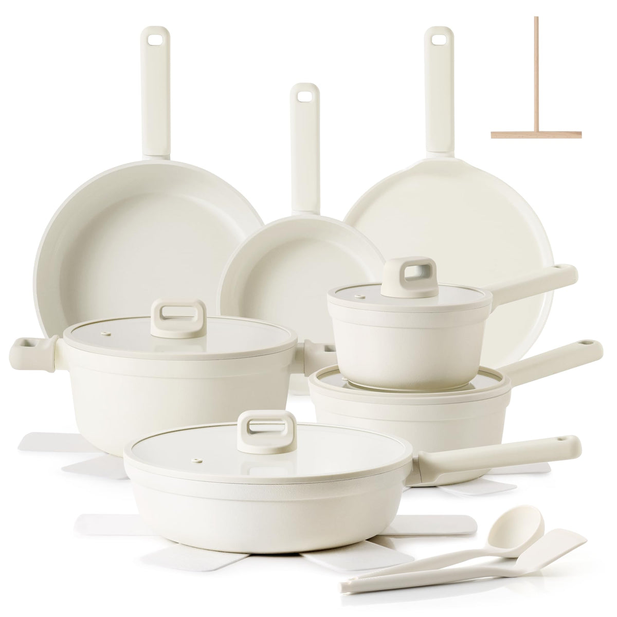 SENSARTE Ceramic Pots and Pans Set Nonstick, 20Pcs Cookware Set, Taupe