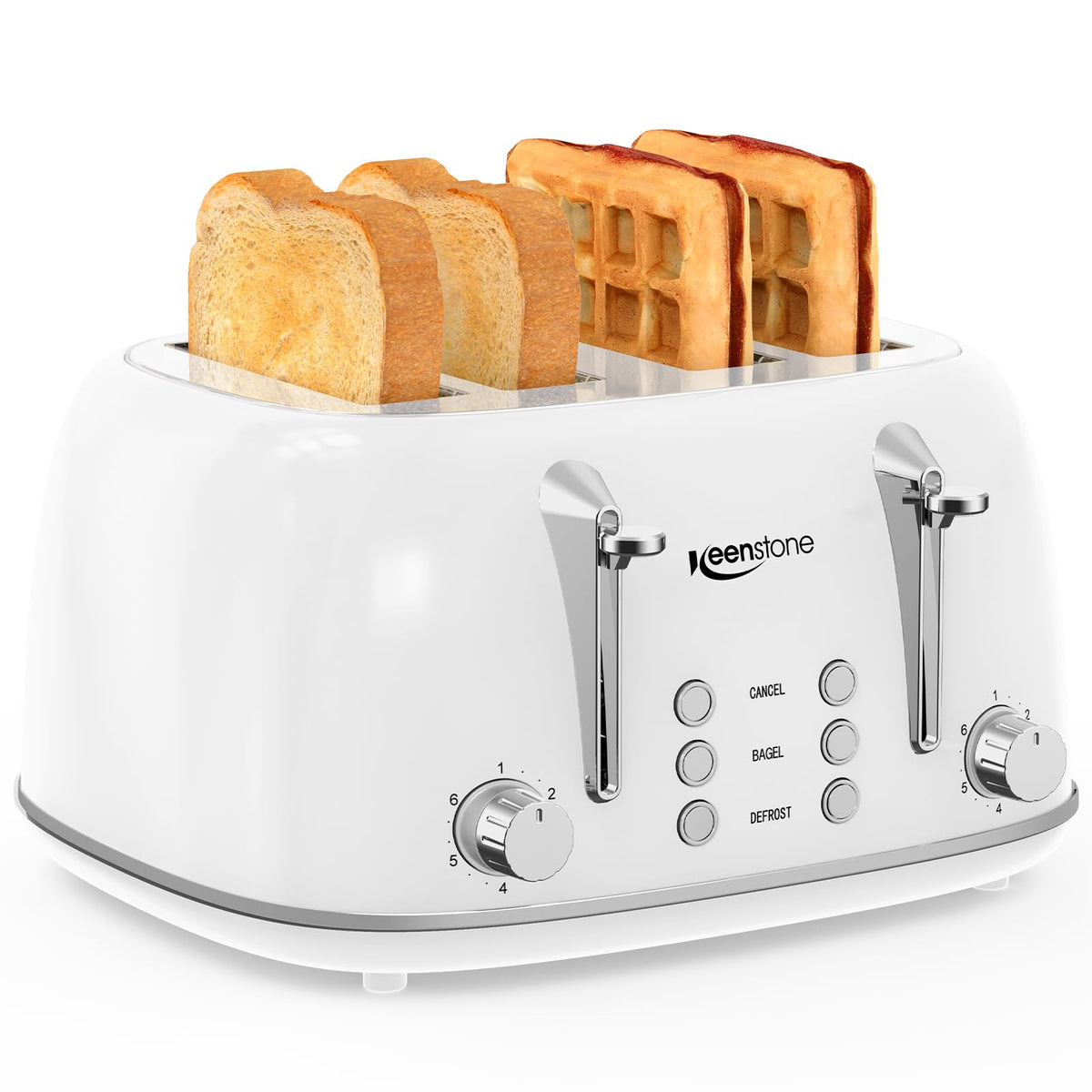 Keenstone 2 Slice Toaster, Retro Stainless Steel Kitchen Essentials, White