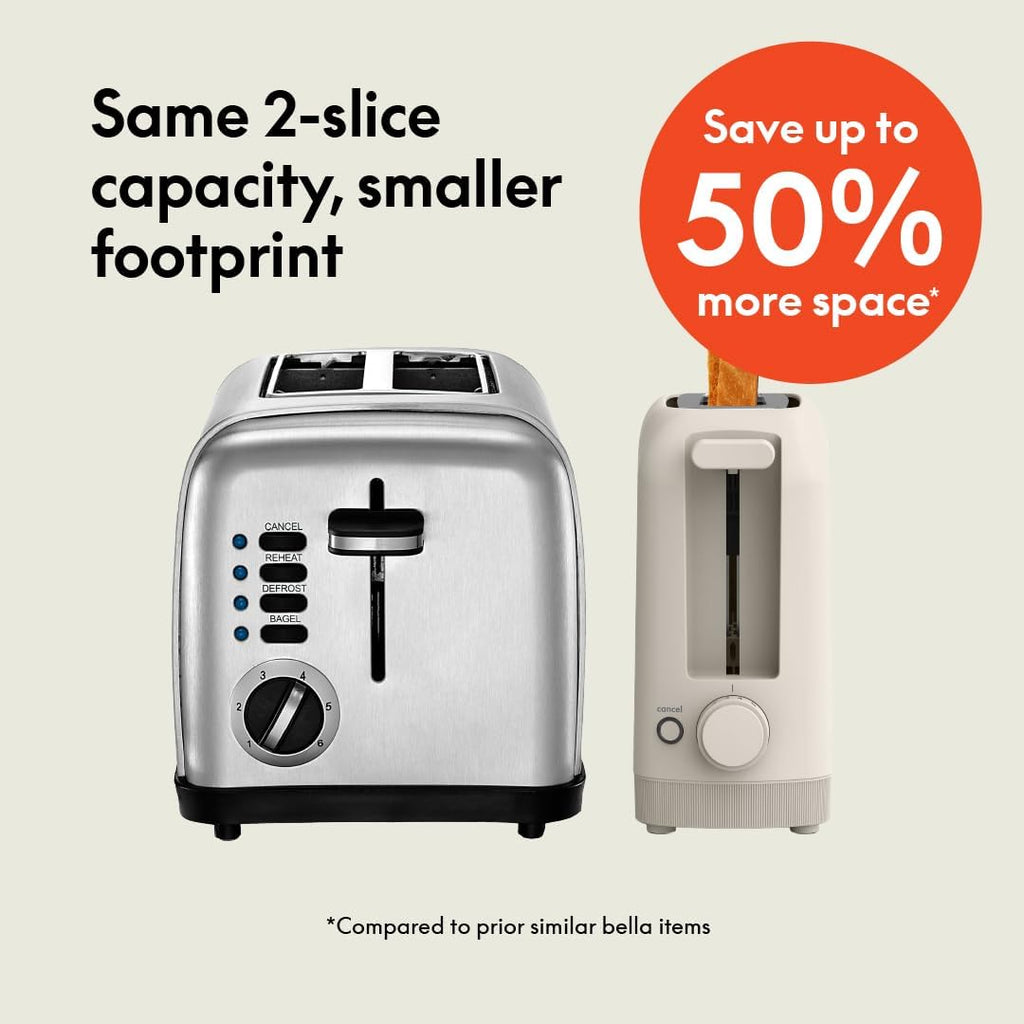 bella Fits-Anywhere™ 2-Slice Slim Toaster, Long Slot & Extra Wide, Oatmilk