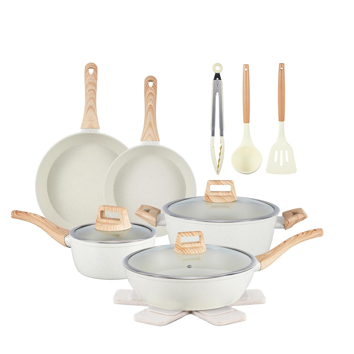 Ceramic Cookware Sets 15PCS Pots and Pans Set Non Stick (white15)