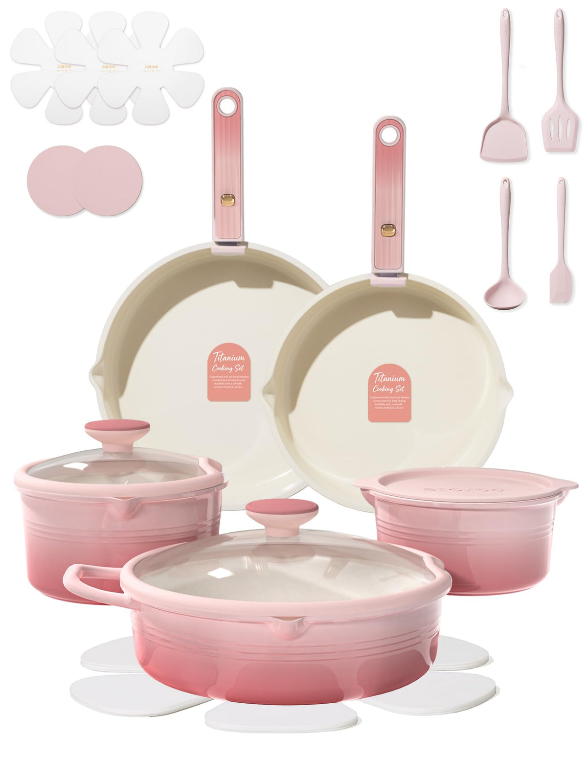 CAROTE 20pcs Titanium Cookware Set, Pots and Pans Set Detachable Handle