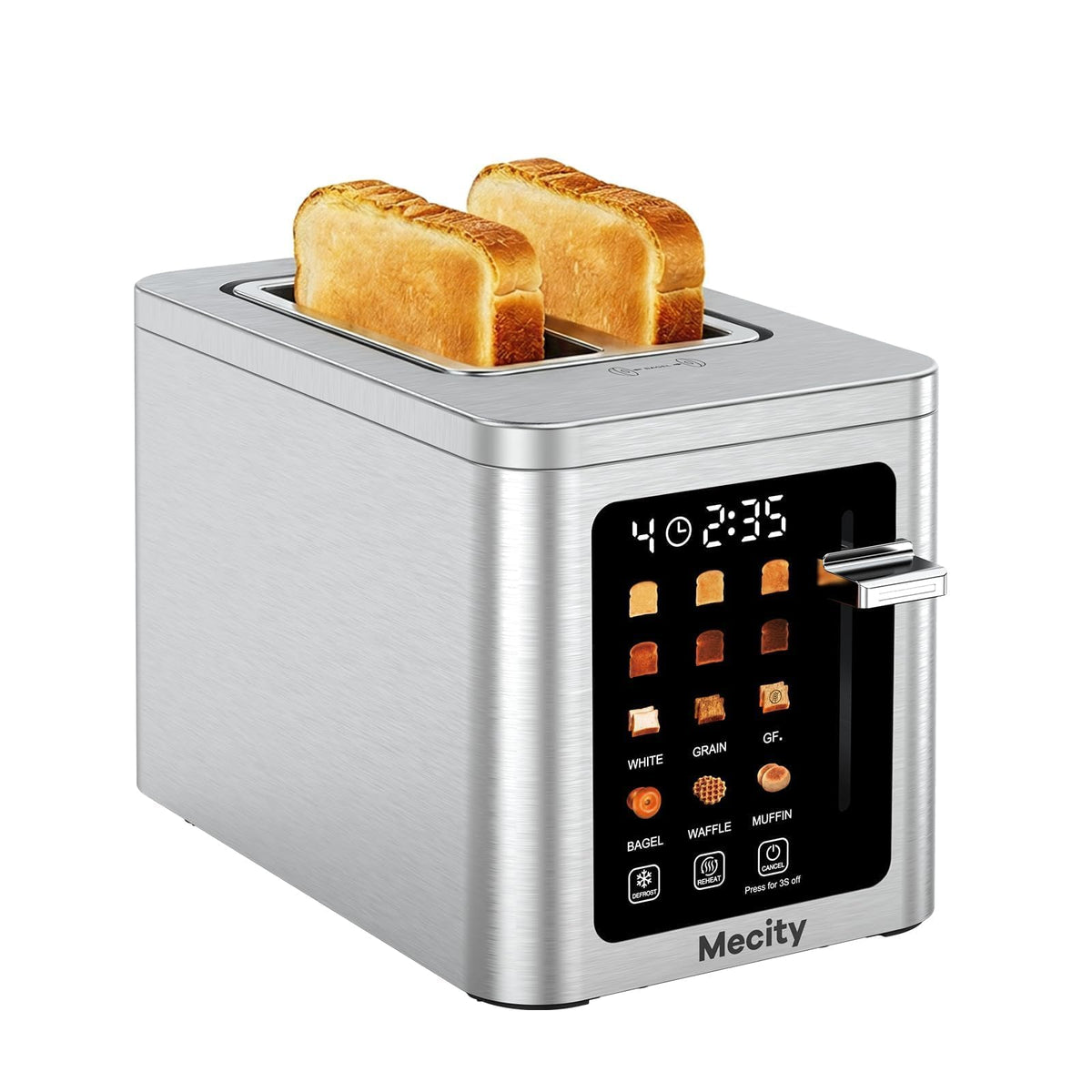 Mecity 4 Slice Touchscreen Toaster, 6 Bread Modes & 6 Browning Levels, Dual Touch Control Wide Slot Stainless Steel Electric Toaster with Memory, Defrost, 3-Min Auto Shutoff for White, Bagels, Waffles