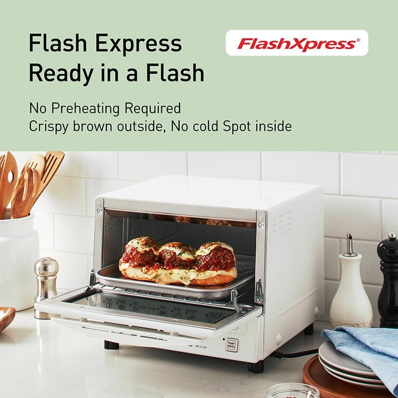 Panasonic FlashXpress Toaster Oven Countertop, 4-Slice Compact Size with Double Infrared Heating, 6 Auto Cook Options and Precise Temperature Control, 1300W - NB-G110P-W (White)