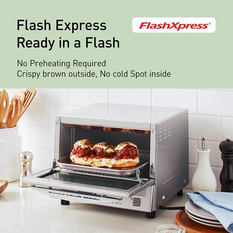 Panasonic FlashXpress Toaster Oven Countertop, 4-Slice Small Toaster Oven Compact Size with Double Infrared Heating, 6 Auto Cook Options and Precise Temperature Control, 1300W - NB-G110P (Silver)