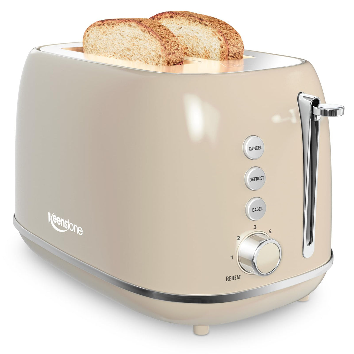 Keenstone 2 Slice Toaster, Retro Stainless Steel Kitchen Essentials, White