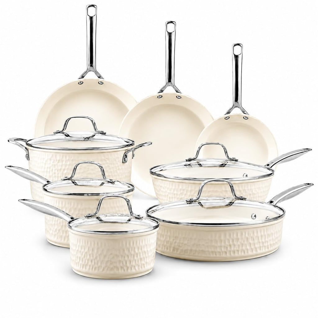 GOTHAM STEEL HAMMERED 13 Pc Ceramic Cookware Set, Titanium & Diamond Coated