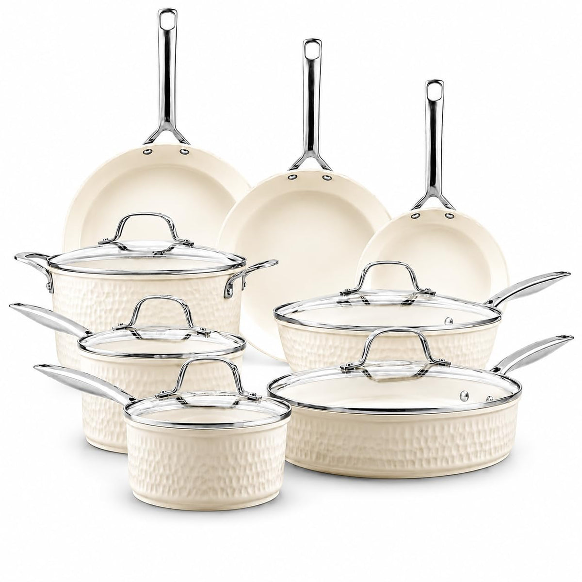 GOTHAM STEEL HAMMERED 13 Pc Ceramic Cookware Set, Titanium & Diamond Coated