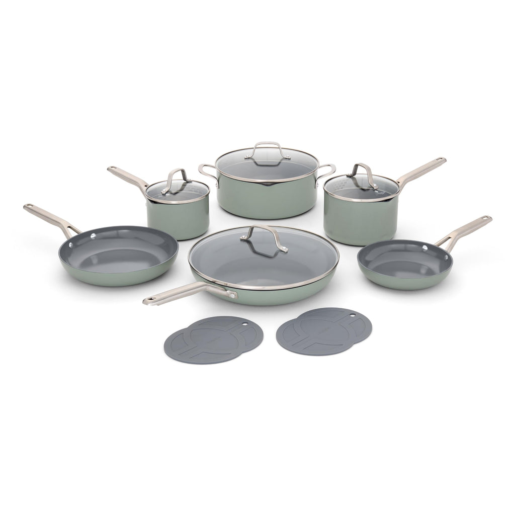 Calphalon Ceramic Nonstick 12 Piece Cookware Set, Easy Cleanup Pots and Pans for Everyday Cooking, PFAS-Free Kitchen Set, Dishwasher Safe, Oven Safe, Flour