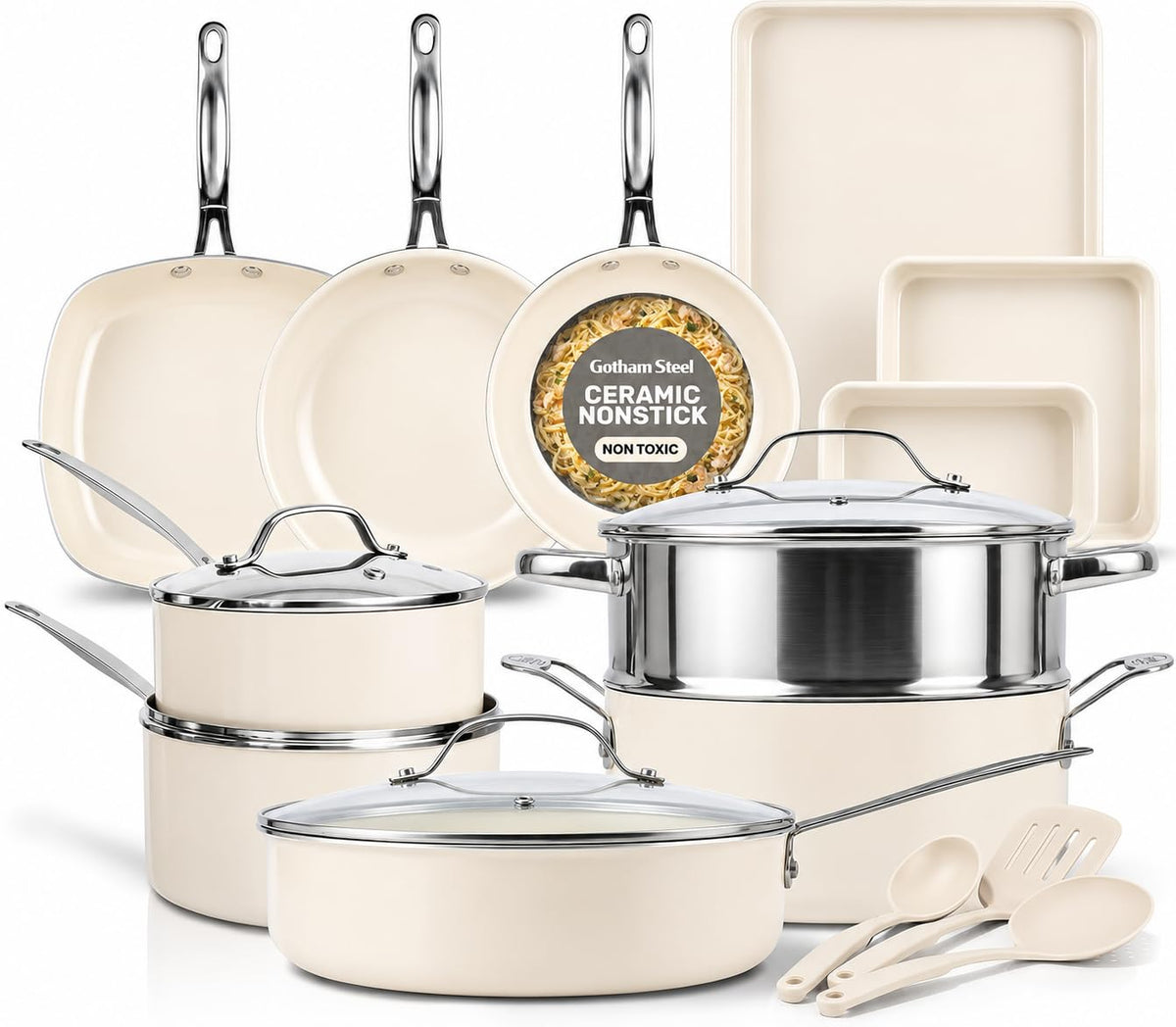 GOTHAM STEEL 20 Pc Ceramic Cookware Set, Diamond and Titanium Coated