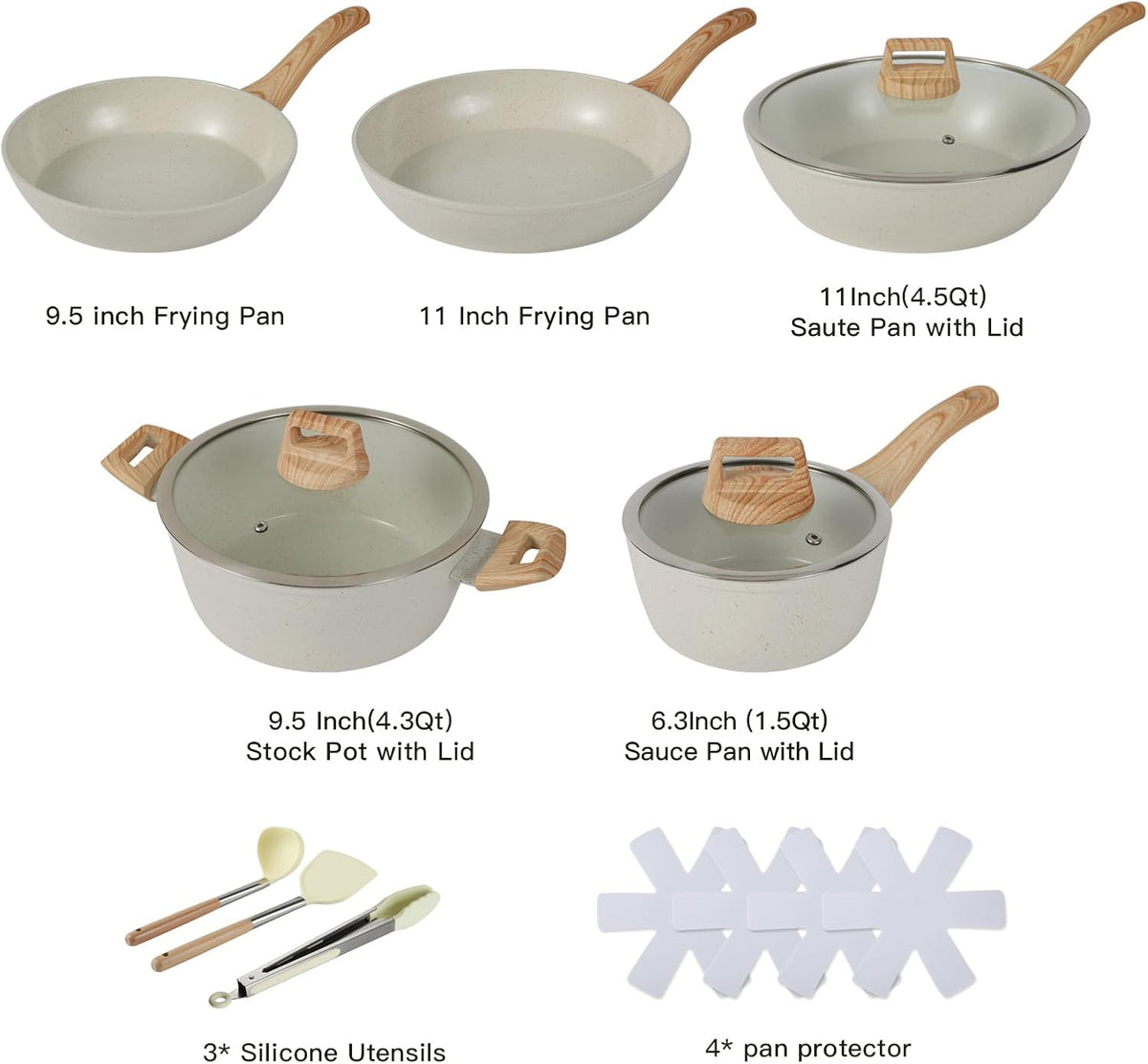 Ceramic Cookware Sets 15PCS Pots and Pans Set Non Stick (white15)