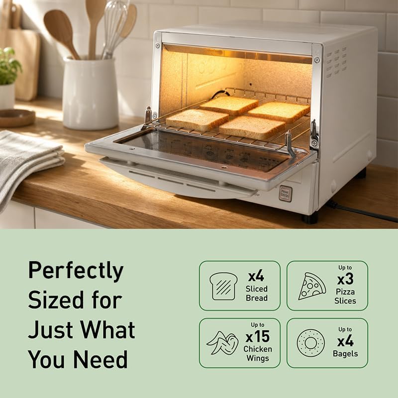 Panasonic FlashXpress Toaster Oven Countertop, 4-Slice Compact Size with Double Infrared Heating, 6 Auto Cook Options and Precise Temperature Control, 1300W - NB-G110P-W (White)