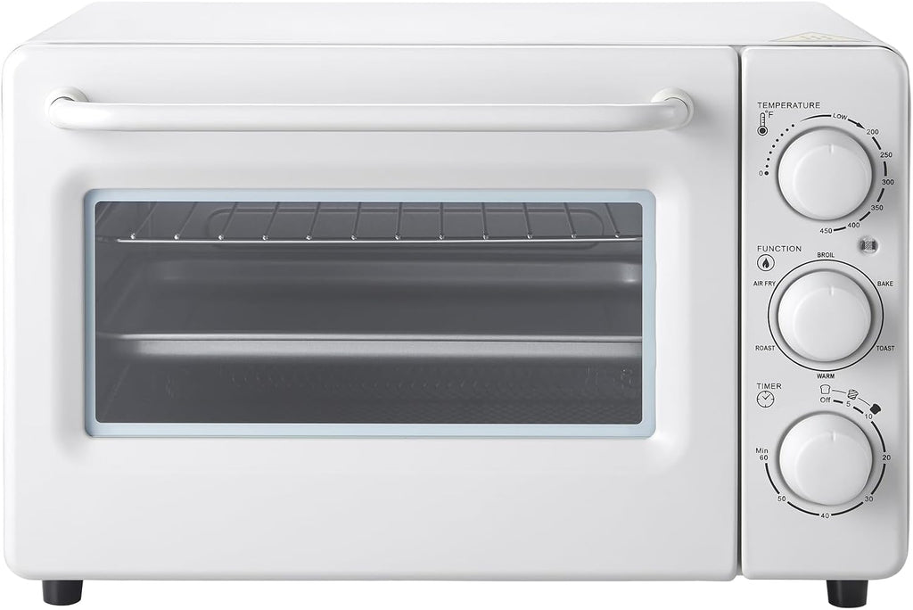 Novaspark Air Fryer Toaster Oven Combo, Retro Convection Oven Countertop,19QT Small Toaster Oven, 4-slices or 9" Pizza,Bake,Toast,Broil, Air Fry, Rapid Heating Mini Conventional Oven, Non-Stick, White