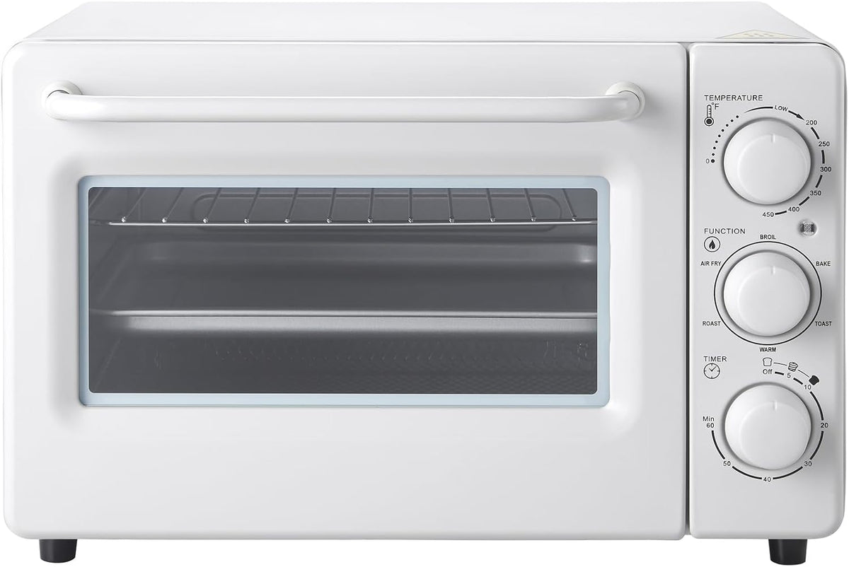 Novaspark Air Fryer Toaster Oven Combo, Retro Convection Oven Countertop,19QT Small Toaster Oven, 4-slices or 9" Pizza,Bake,Toast,Broil, Air Fry, Rapid Heating Mini Conventional Oven, Non-Stick, White