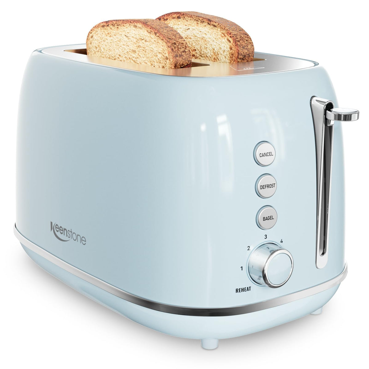 Keenstone 2 Slice Toaster, Retro Stainless Steel Kitchen Essentials, White