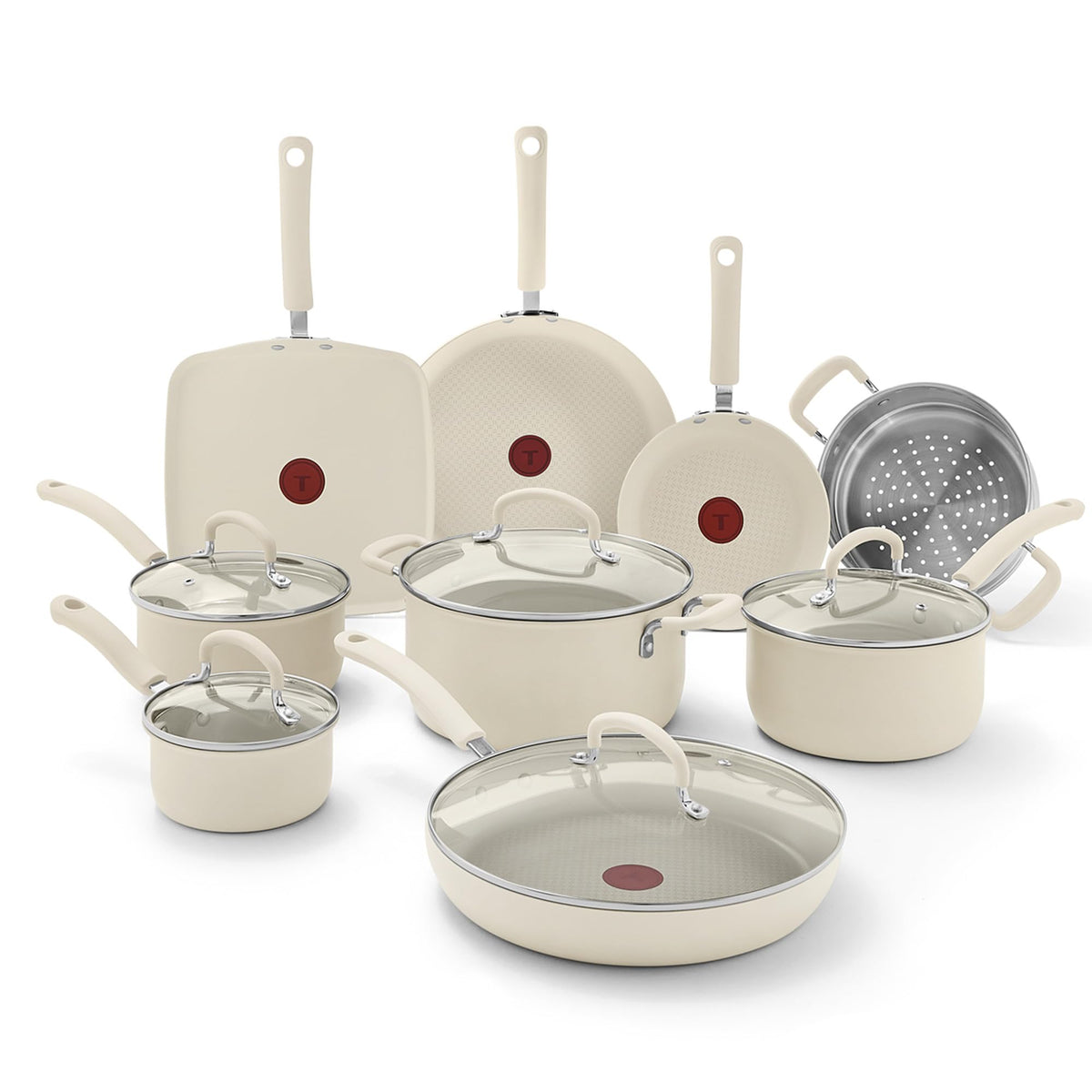 T-Fal Ultimate Hard Anodized Nonstick Pots and Pans Set 17 Piece, Nonstick Cookware Set with Fry Pan, Saucepans, Saute-Pan, Griddle, Dishwasher Safe, Onyx