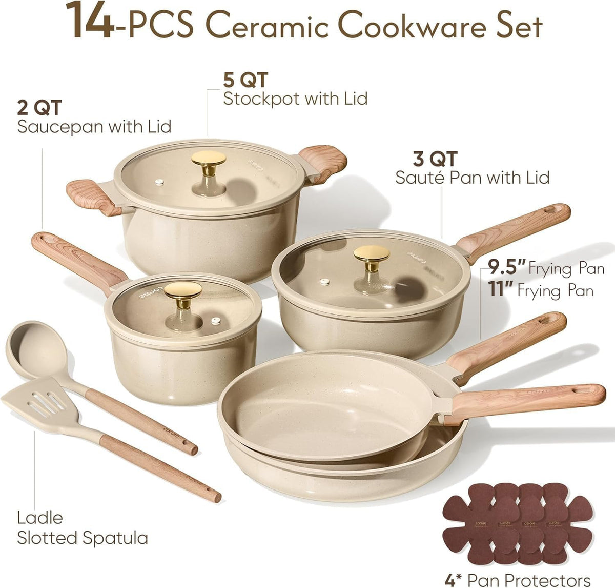 CAROTE Pots and Pans Set, Ceramic Cookware Set, 14pcs