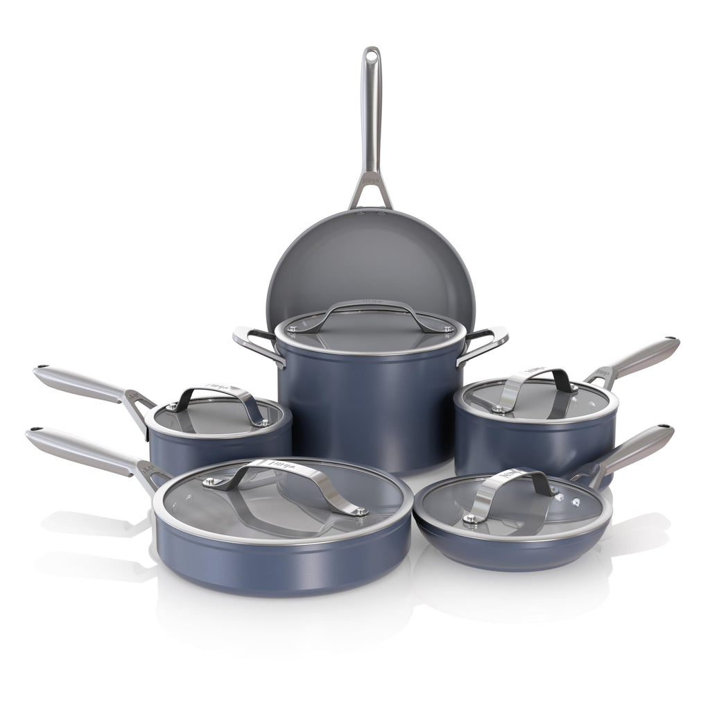Ninja Ceramic Pro 11Piece Cookware Set, NonStick Pots & Pans Set with Glass Lids, Nontoxic, PTFE Free, Ceramic Coated, Oven Safe, All Stovetops & Induction Compatible, British Racing Green, CW39011GN