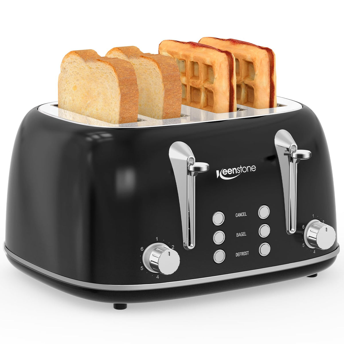 Keenstone 2 Slice Toaster, Retro Stainless Steel Kitchen Essentials, White