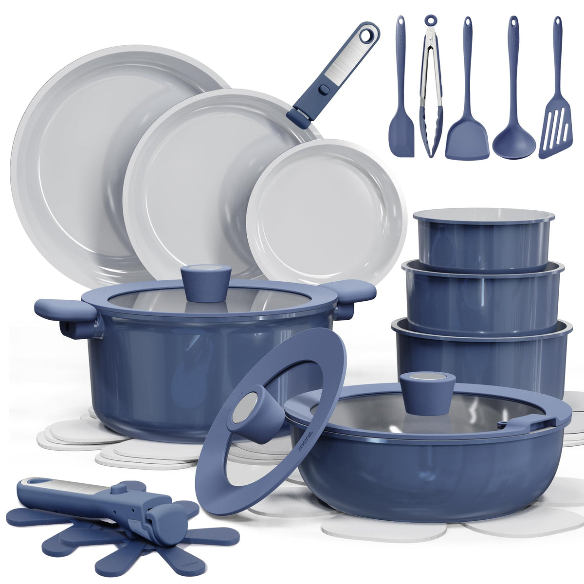 CAROTE 27pcs Ceramic Cookware Set, Pots and Pans Set with Detachable Handle