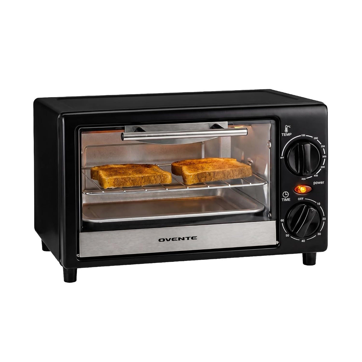 OVENTE 8L Toaster Oven, Adjustable Temperature, 60-Min Timer, Black TO2808B