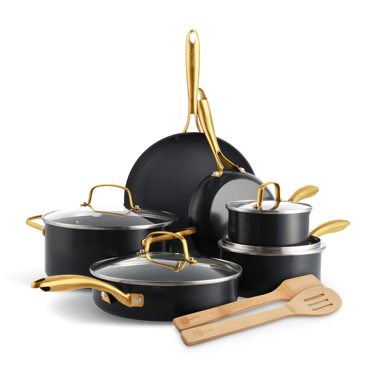 GreenPan 12 Piece Nonstick Swift Cookware Set, Ceramic PFAS-Free Pots & Pans with Lids, Dishwasher & Oven/Broiler Safe to 600F, Kitchen Cooking Set, Sauce, Saute, Stock, Frying Pans, Cream