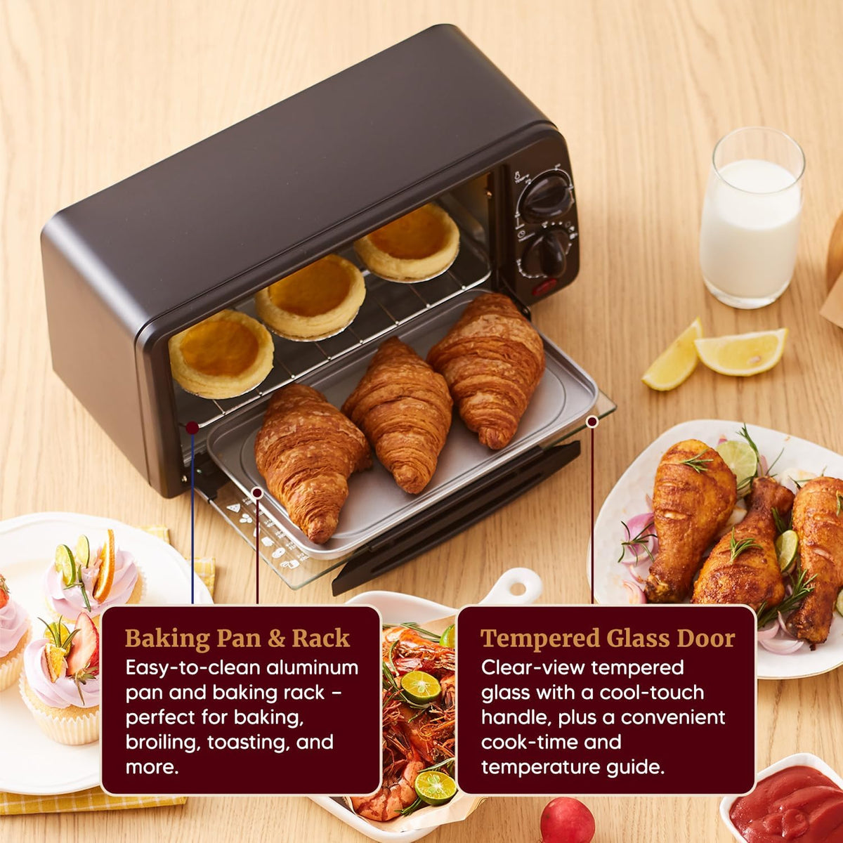 Elite Gourmet ETO236 Compact 2-Slice Toaster Oven, 15-Min Timer, Black