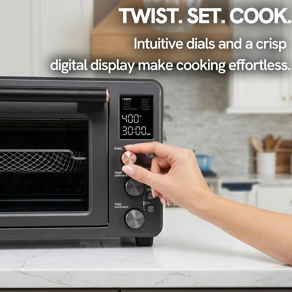VAL CUCINA 26.3 QT Non-Toxic Enamel Interior Air Fryer Toaster Oven Combo, 10-in-1 Convection Countertop Oven with Infrared Heating, Fits 12" Pizza & 6 Slice Toast, Easy Clean Enamel Baking Pan