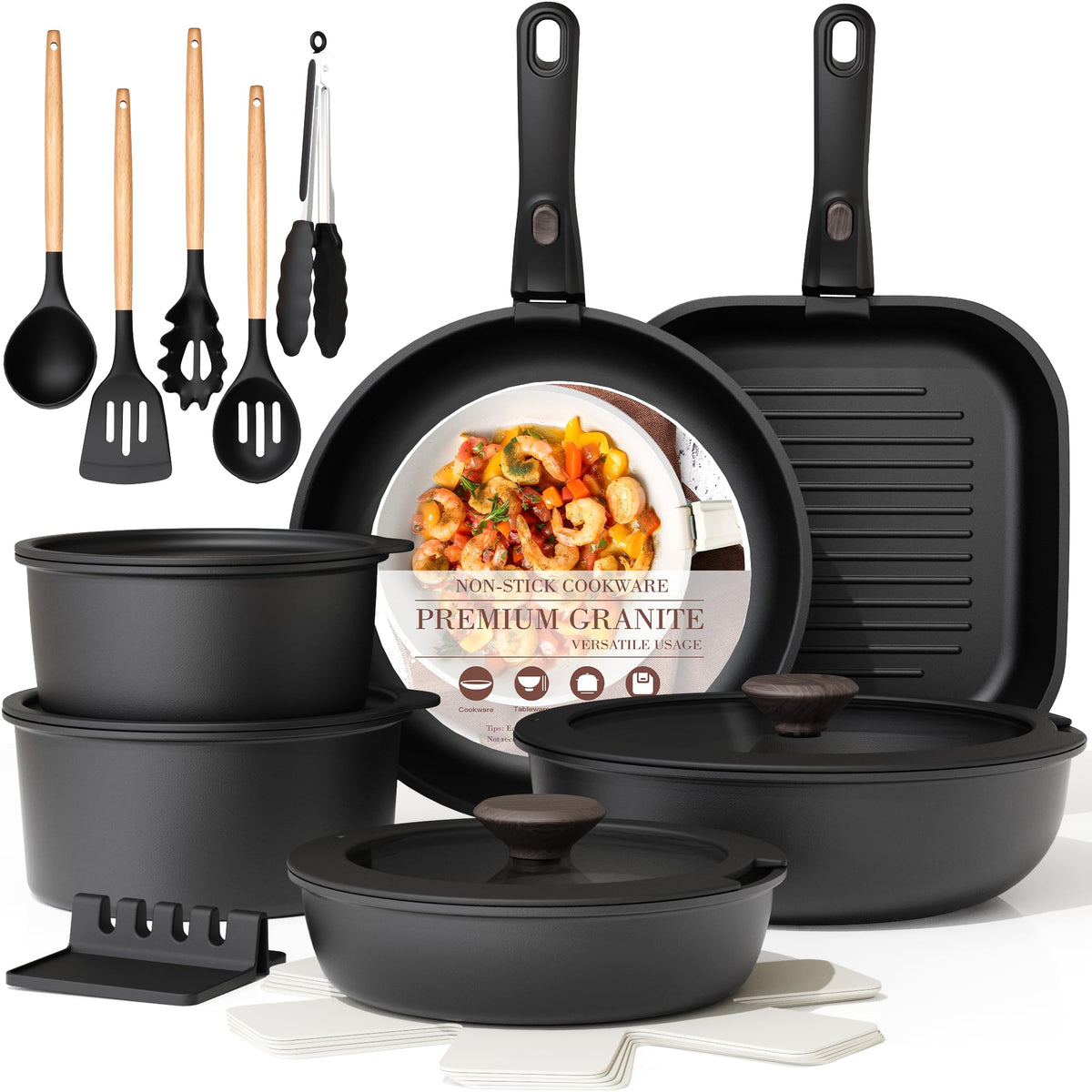 Astercook 23 Pcs Pots and Pans Set Non Stick, Ceramic Cookware Set Detachable Handle, RV Kitchen Cooking Set Removable Handles, Oven Safe, Induction Ready, Stackable, Pink, Mothers Day Gifts