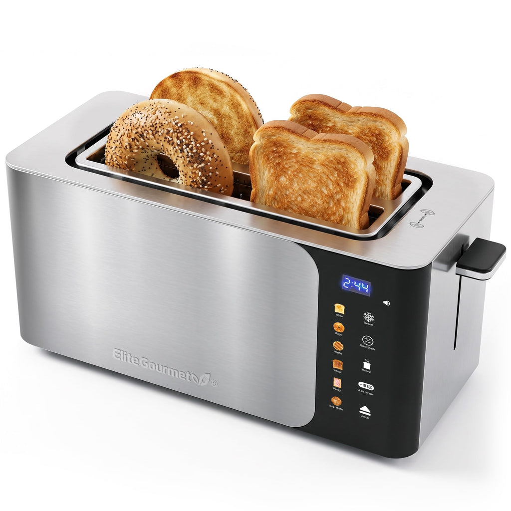 Elite Gourmet 4-Slice Long Slot Toaster, Extra-Wide Slots, 6 Browning