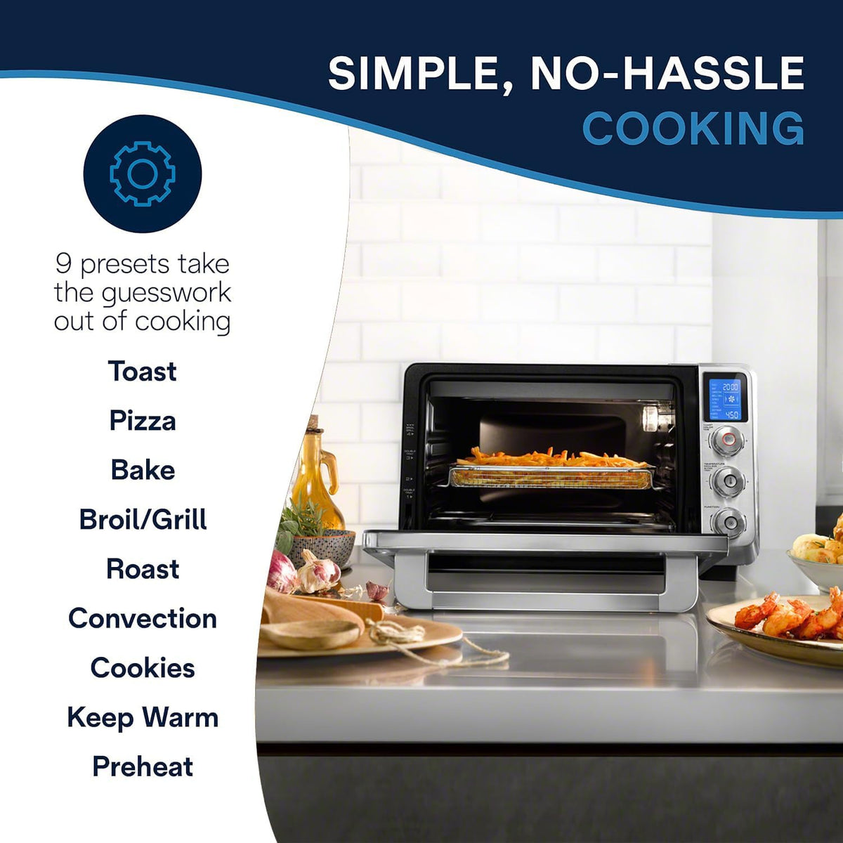 De'Longhi 10-in-1 Digital AirFryer, 24L, True Convection Toaster Oven with Internal Light, Grills, Broils, Bakes, Roasts, Reheats, Preset for Cookie & Pizza, 1800-Watts, Stainless Steel