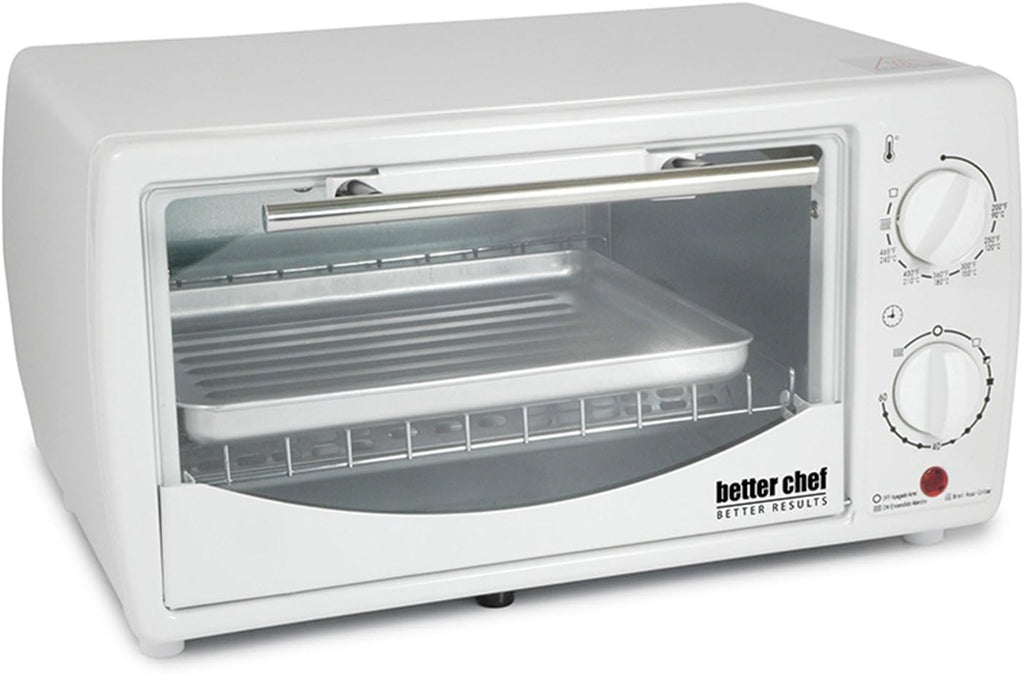 Better Chef Basic Toaster Oven | 4-Slice | 60-Minute Timer | Slide Out Rack | Bake Tray | Broil (Red)