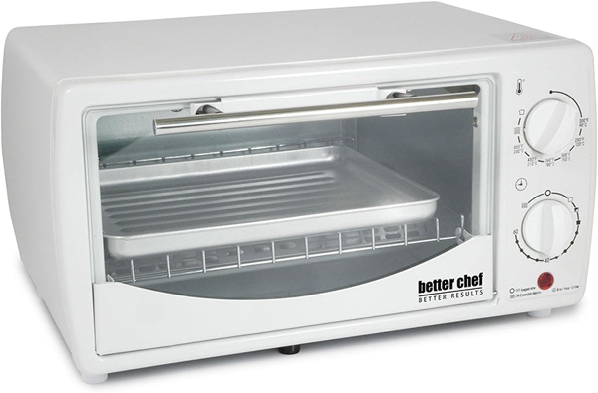 Better Chef Basic Toaster Oven | 4-Slice | 60-Minute Timer | Slide Out Rack | Bake Tray | Broil (Red)