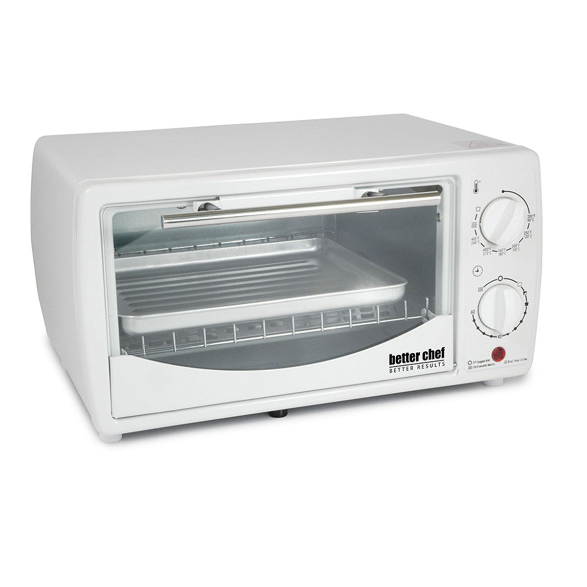 Better Chef Basic Toaster Oven | 4-Slice | 60-Minute Timer | Slide Out Rack | Bake Tray | Broil (Red)