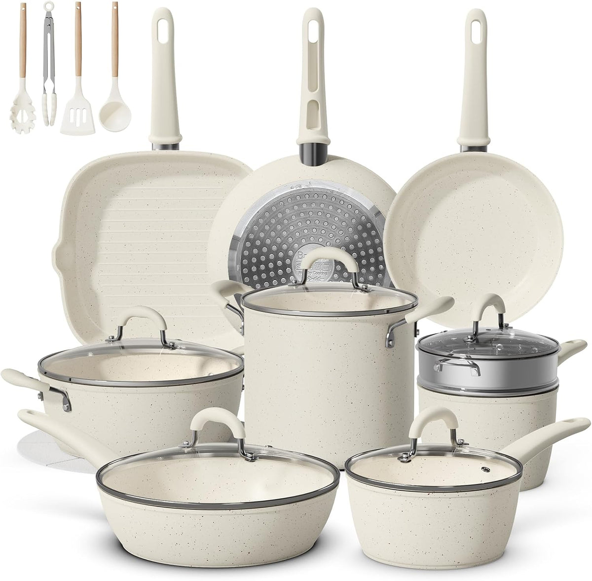 Bazova 24Pcs Pots and Pans Set Non Stick,Titanium Ceramic Cookware Sets