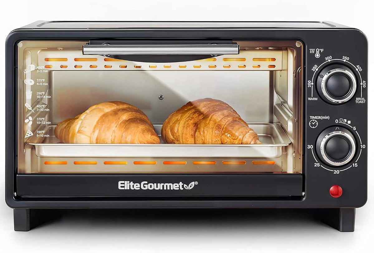 Elite Gourmet ETO490 9L/4-Slice Oven, 30-Min Timer, Adj. Temp, Black