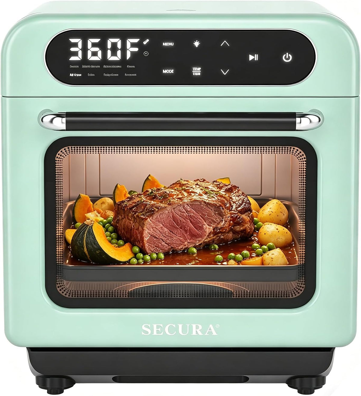 Secura 13-Quart Steam Air Fryer Oven, 10-in-1 Multifunction Convection Toaster Oven with Rapid Steam, Bake, Dehydrate, Ferment, Healthy Nutritious Food Steamer, Compact Countertop Oven, Mint Green