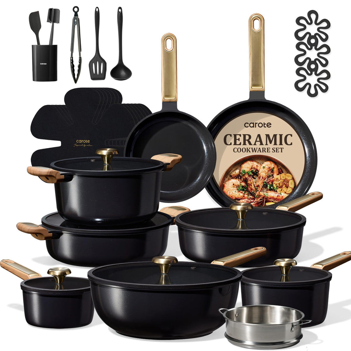 CAROTE 31pcs Nonstick Cookware Sets, Pots and Pans Set with Wok