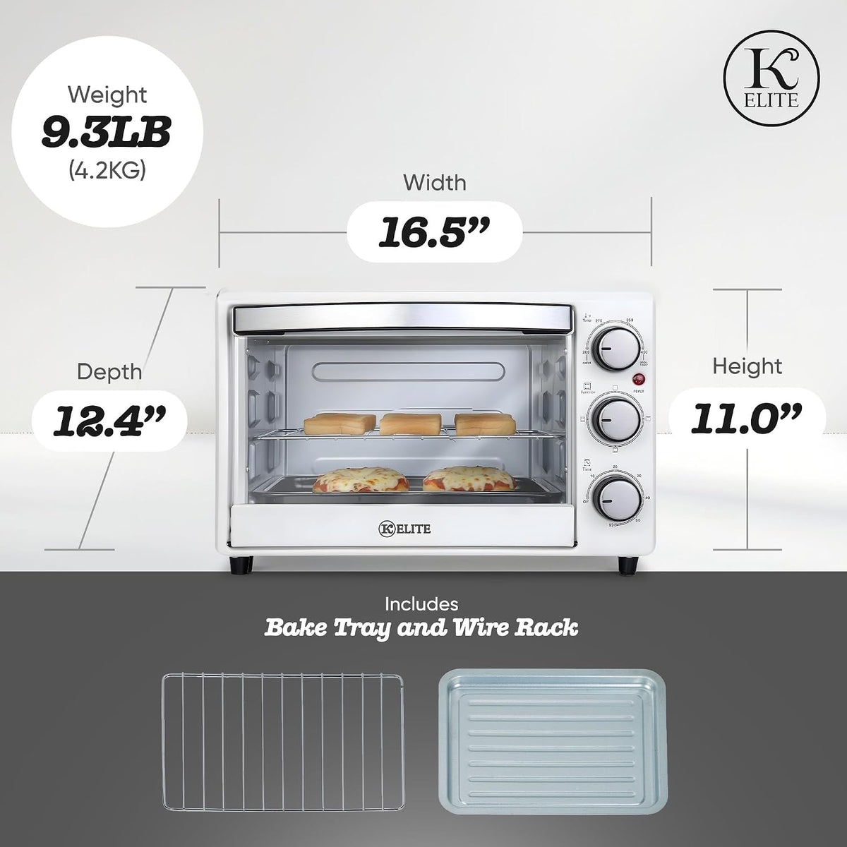 Kitchen Elite Toaster Oven, Compact Countertop Cooking Appliance, White