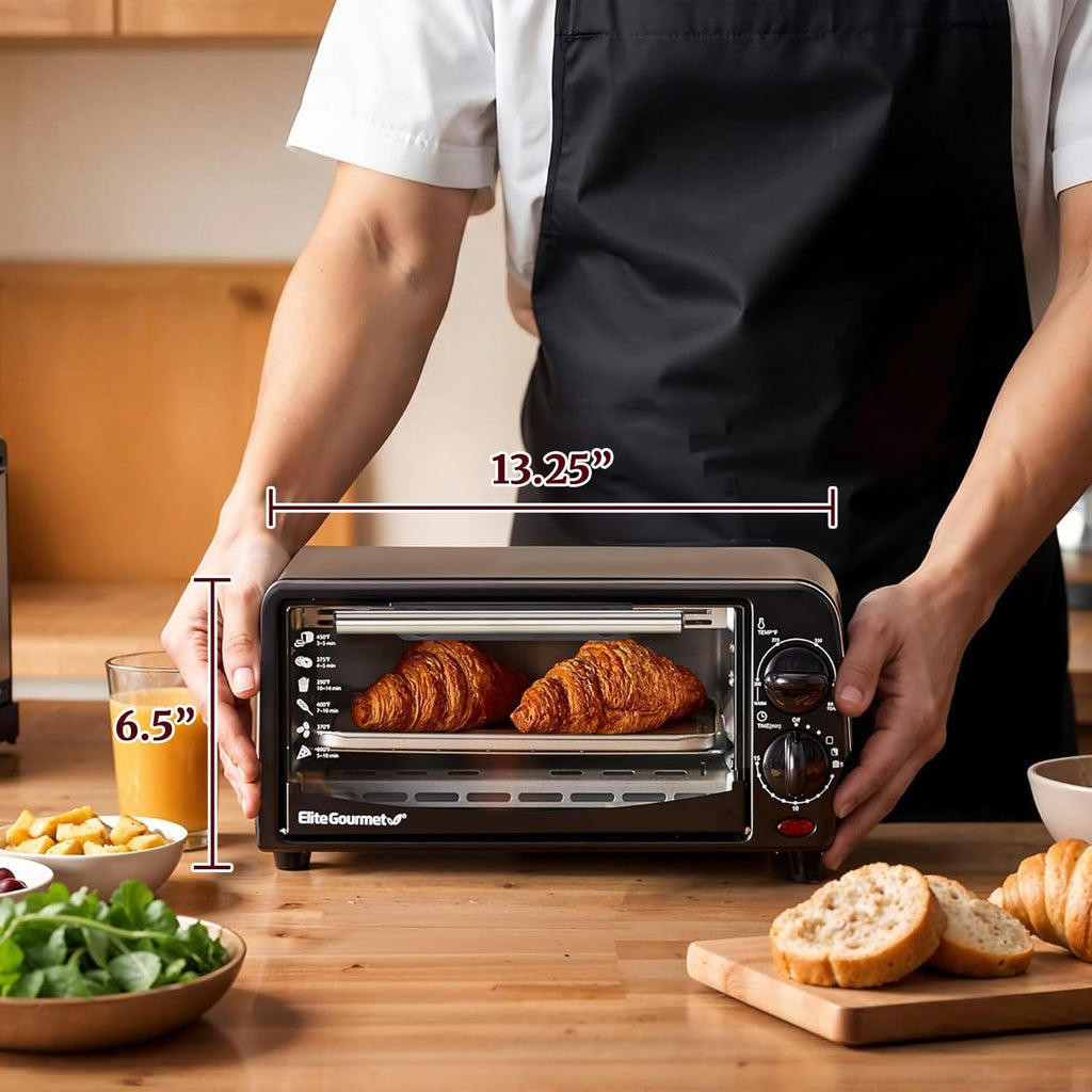 Elite Gourmet ETO236 Compact 2-Slice Toaster Oven, 15-Min Timer, Black