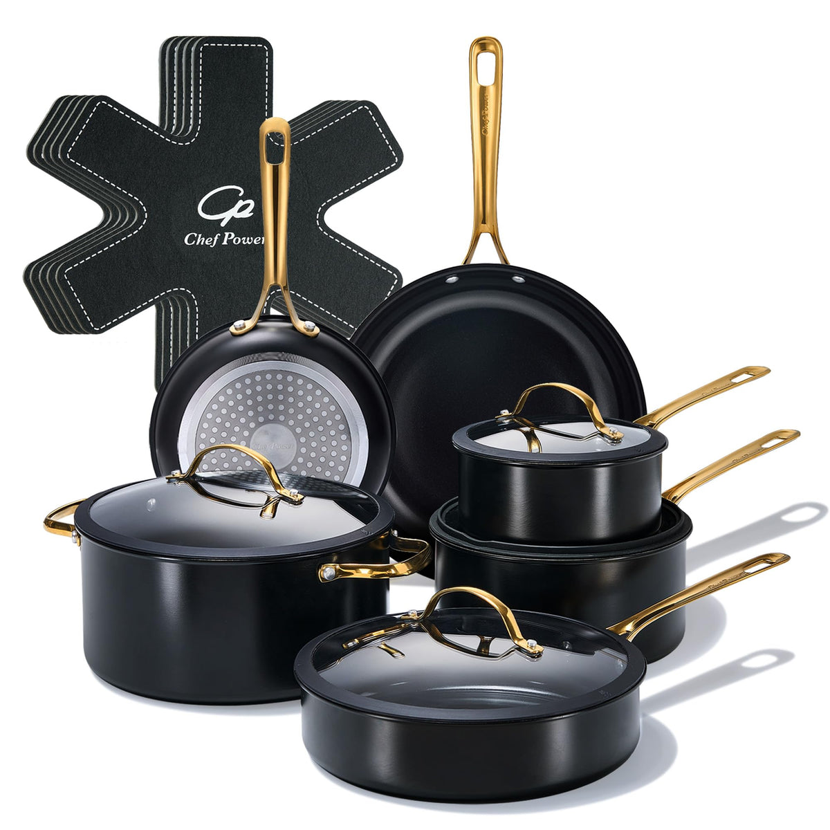 Chef Power Ceramic Cookware Sets, 15Pcs Pots and Pans Set Non Stick