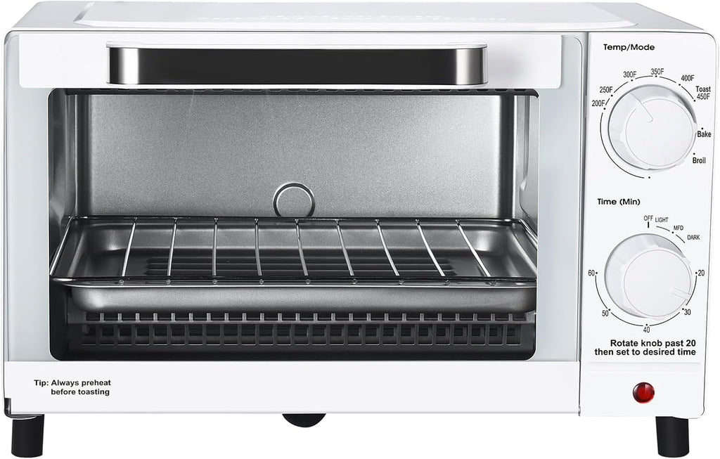 Four-piece countertop oven, three baking settings, includes a rack and baking pan, Arctic White