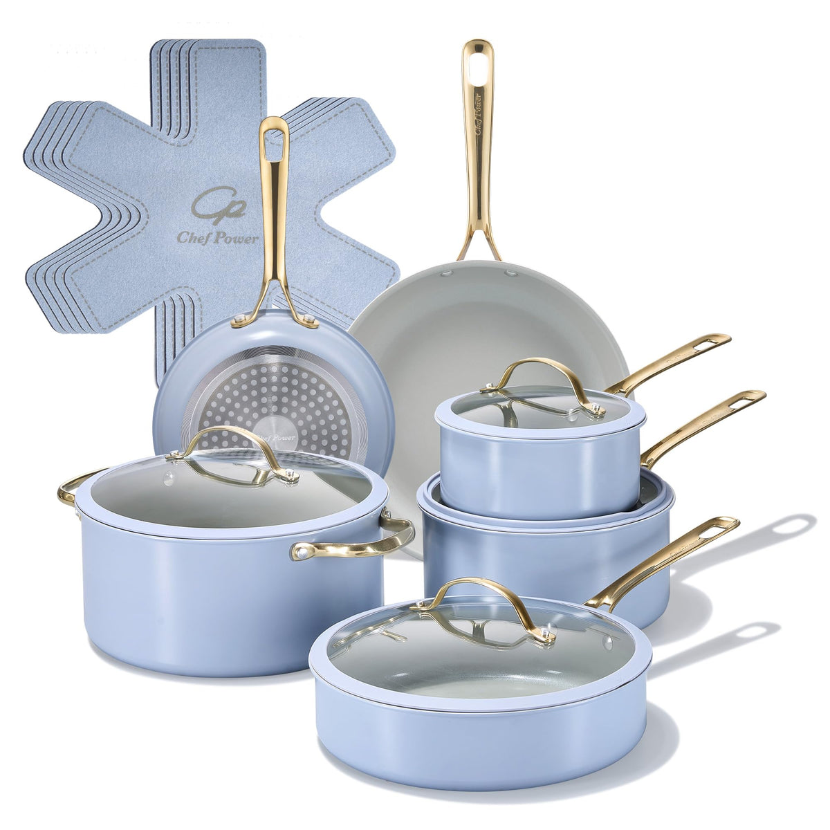 Chef Power Ceramic Cookware Sets, 15Pcs Pots and Pans Set Non Stick