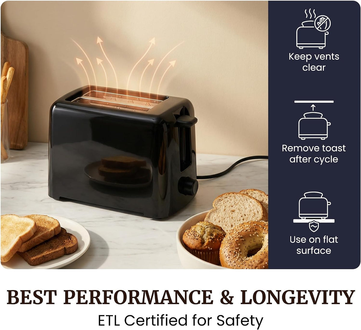 Elite Gourmet 2-Slice Cool-Touch Toaster, 1.25" Extra-Wide Slots, 6 Shades