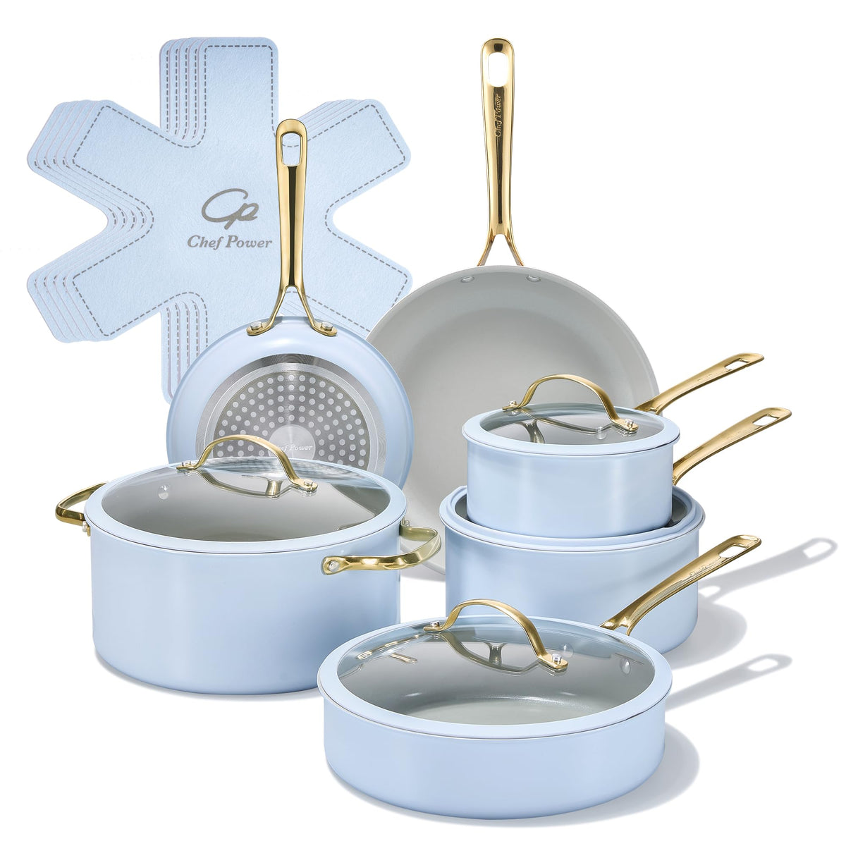 Chef Power Ceramic Cookware Sets, 15Pcs Pots and Pans Set Non Stick