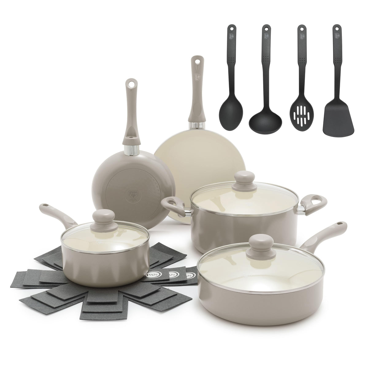 GreenLife 16 Piece Ceramic Nonstick Pots & Pans Cookware Set, Black